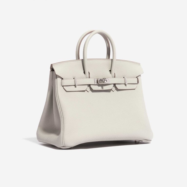 Pre-owned Hermès bag Hermes Birkin 25 Togo Gris Perle White Side Front | Sell your designer bag on Saclab.com