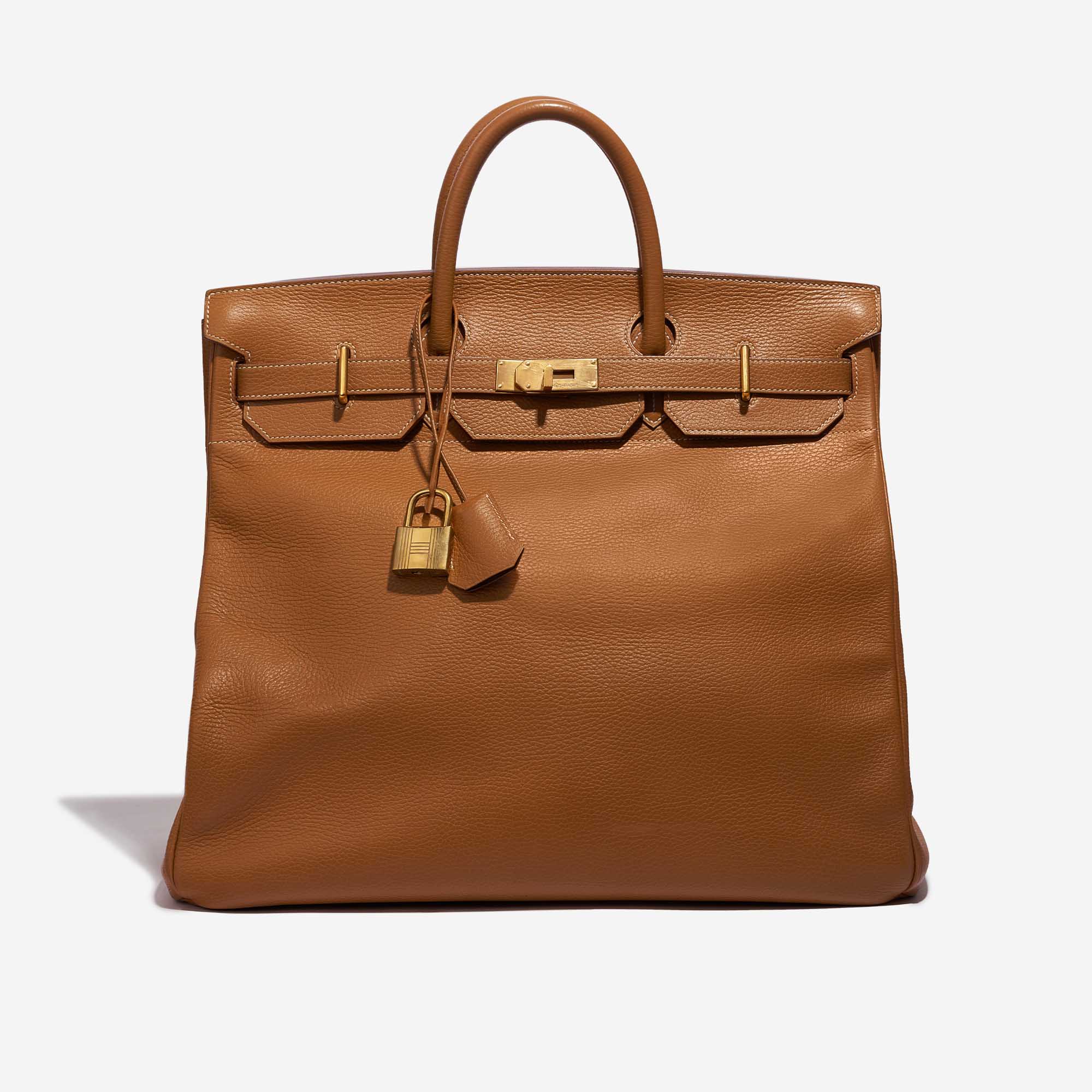 Pre-owned Hermès bag Haut à Courroies 45 Vache Ardennes Gold Brown Front | Sell your designer bag on Saclab.com