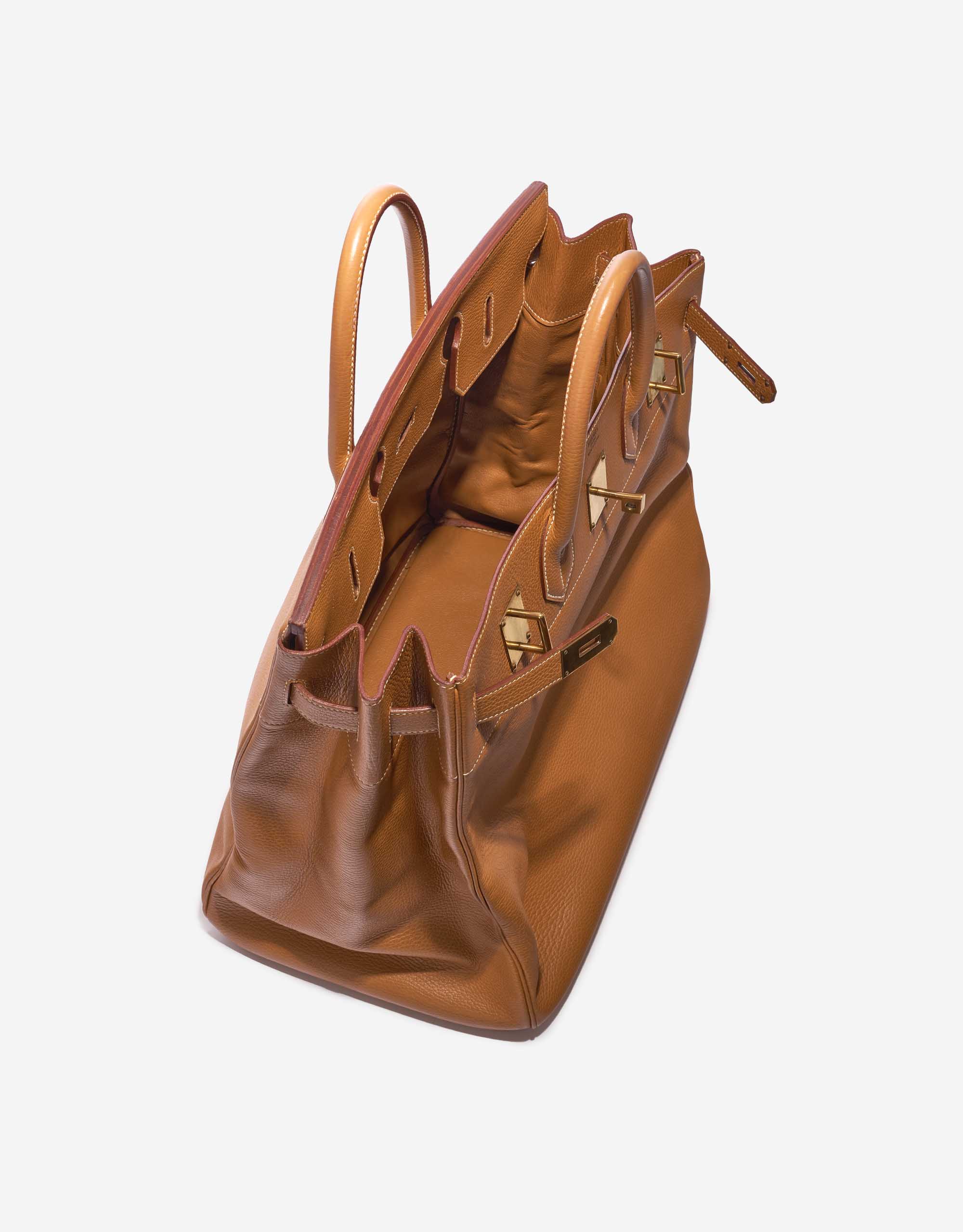 Pre-owned Hermès bag Haut à Courroies 45 Vache Ardennes Gold Brown Inside | Sell your designer bag on Saclab.com