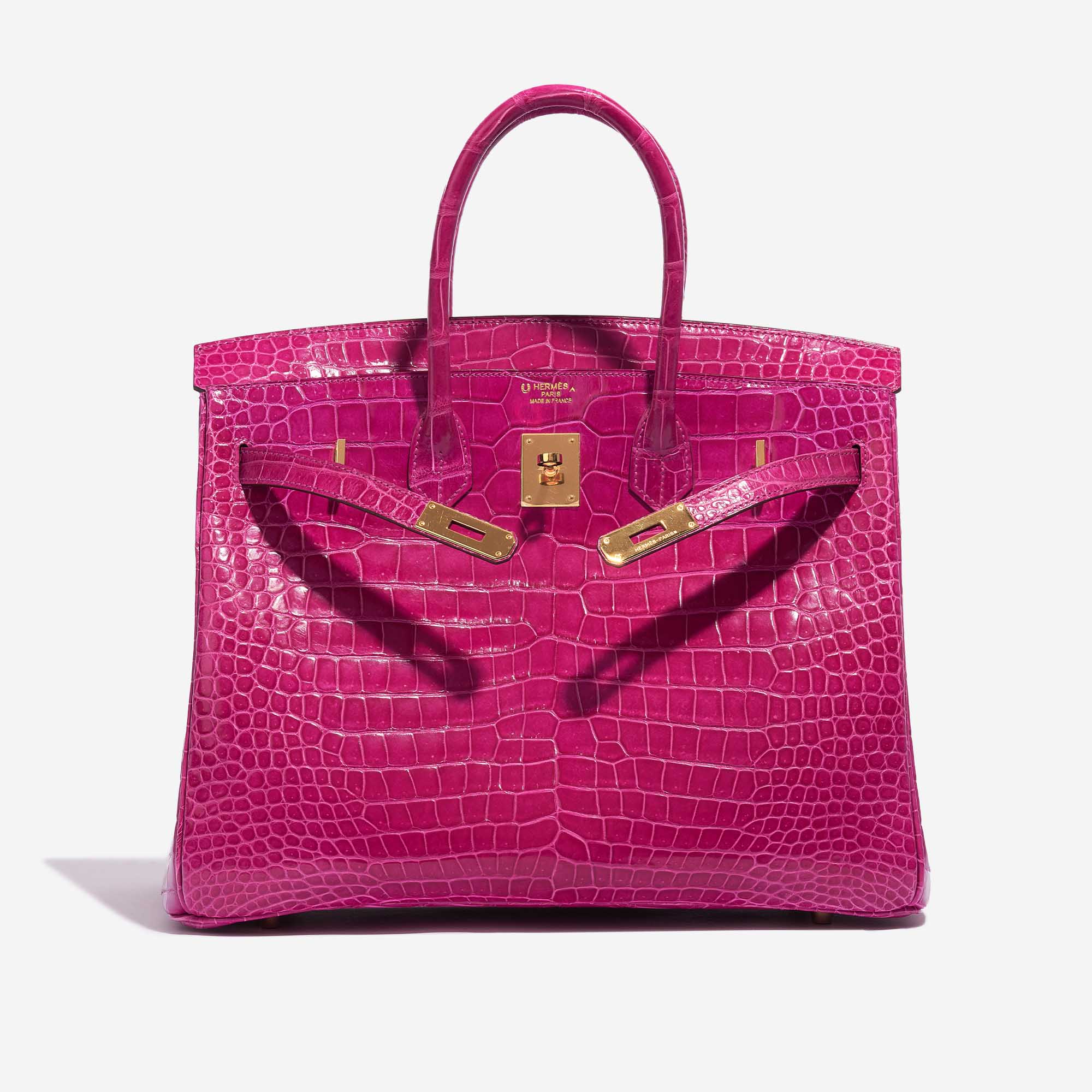 Pre-owned Hermès Tasche Birkin 35 Porosus Crocodile Rose Scheherazade Pink Front Open | Verkaufen Sie Ihre Designer-Tasche auf Saclab.com