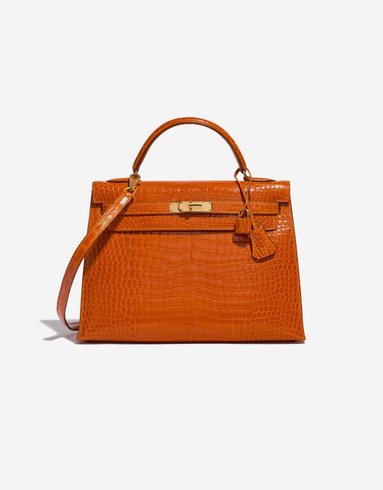 Pre-owned Hermès Tasche Kelly 32 Porosus Crocodile Pain d'epice Orange Front | Verkaufen Sie Ihre Designer-Tasche auf Saclab.com