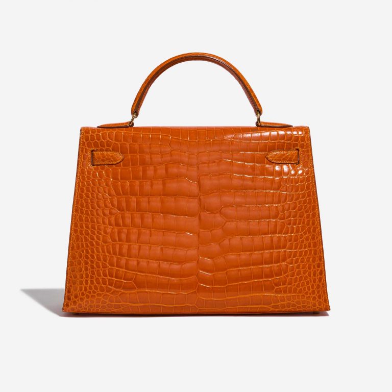 Pre-owned Hermès bag Kelly 32 Porosus Crocodile Pain d’epice Orange Back | Sell your designer bag on Saclab.com