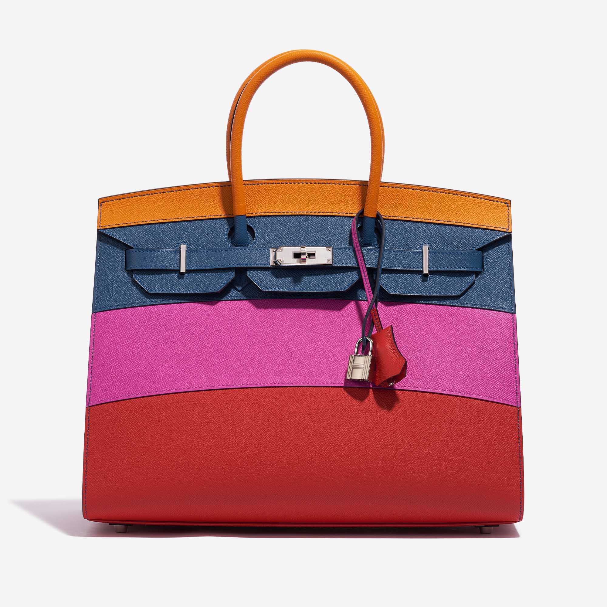 Gebrauchte Hermès Tasche Birkin 35 Sunset Rainbow Epsom Apricot / Blue Achat / Magnolia / Rouge Casaque Multicolour Front | Verkaufen Sie Ihre Designer-Tasche auf Saclab.com