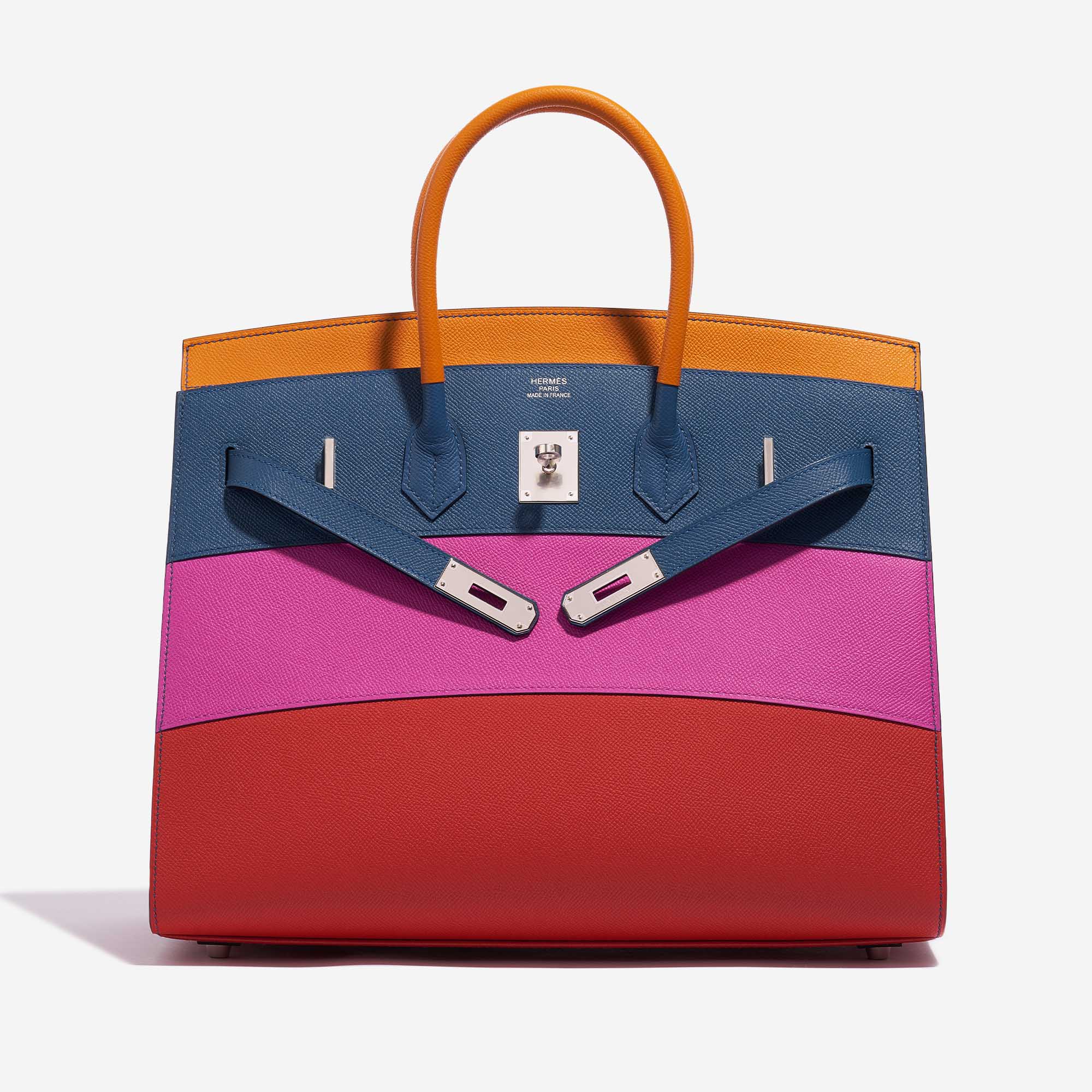 Gebrauchte Hermès Tasche Birkin 35 Sunset Rainbow Epsom Apricot / Blue Achat / Magnolia / Rouge Casaque Multicolour Front Open | Verkaufen Sie Ihre Designer-Tasche auf Saclab.com