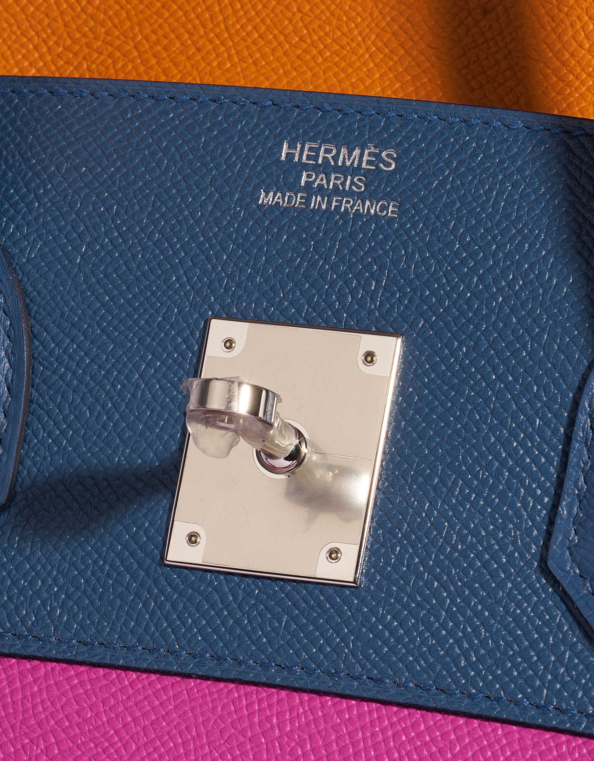 Pre-owned Hermès bag Birkin 35 Sunset Rainbow Epsom Apricot / Blue Agate / Magnolia / Rouge Casaque Multicolour Logo | Sell your designer bag on Saclab.com