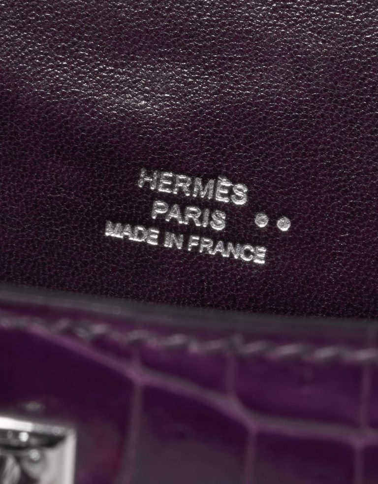 Sac d'occasion Hermès Kelly Pochette Alligator Amethyst Violet Logo | Vendre votre sac de créateur sur Saclab.com