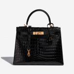 Hermès Kelly 28 Niloticus Crocodile Black Black Front | Sell your designer bag on Saclab.com