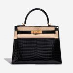 Hermès Kelly 28 Niloticus Crocodile Black Black Front Velt | Sell your designer bag on Saclab.com