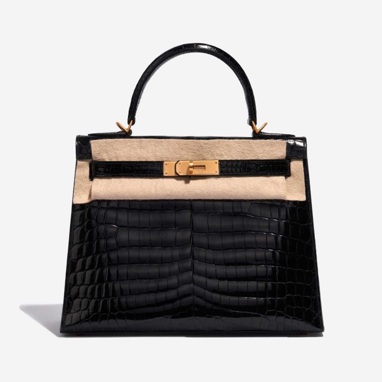 Pre-owned Hermès bag Kelly 28 Niloticus Crocodile Black Black Front Velt | Sell your designer bag on Saclab.com