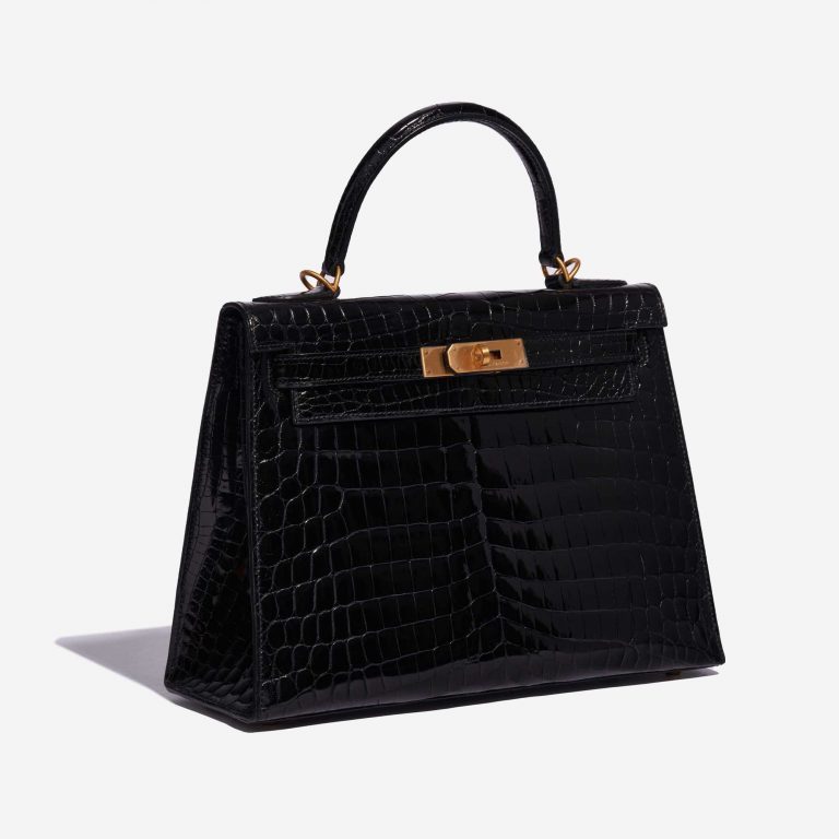 Pre-owned Hermès bag Kelly 28 Niloticus Crocodile Black Black Side Front | Sell your designer bag on Saclab.com