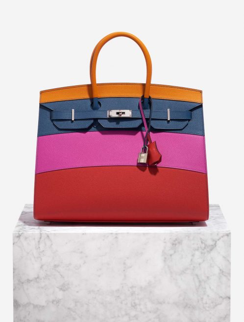 Pre-owned Hermès bag Birkin 35 Sunset Rainbow Epsom Apricot / Blue Agate / Magnolia / Rouge Casaque Blue, Dark blue, Multicolour, Orange, Pink, Red Front | Sell your designer bag on Saclab.com