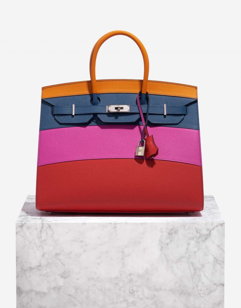 Gebrauchte Hermès Tasche Birkin 35 Sunset Rainbow Epsom Apricot / Blue Achat / Magnolia / Rouge Casaque Multicolour Front | Verkaufen Sie Ihre Designer-Tasche auf Saclab.com