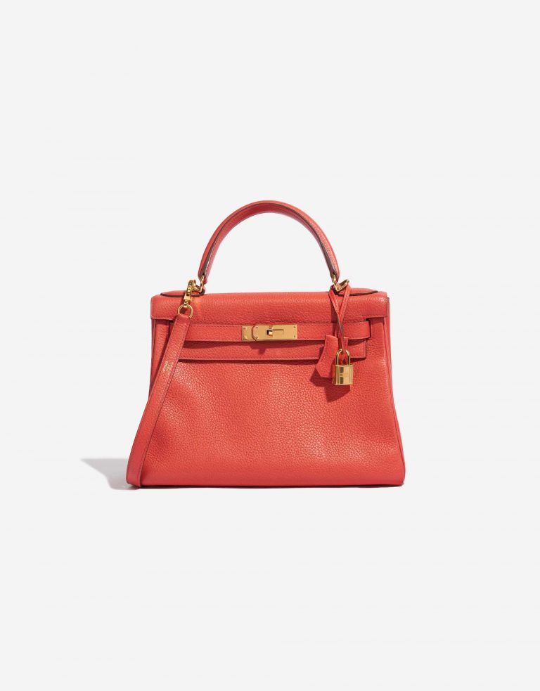 Pre-owned Hermès bag Kelly 28 Clemence Bougainvillier Red Front | Sell your designer bag on Saclab.com