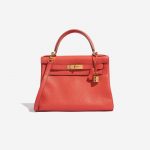 Pre-owned Hermès bag Kelly 28 Clemence Bougainvillier Red, Rose Front | Sell your designer bag on Saclab.com