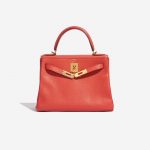 Pre-owned Hermès bag Kelly 28 Clemence Bougainvillier Red, Rose Front Open | Sell your designer bag on Saclab.com