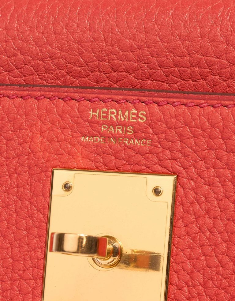 Pre-owned Hermès bag Kelly 28 Clemence Bougainvillier Red, Rose Logo | Sell your designer bag on Saclab.com