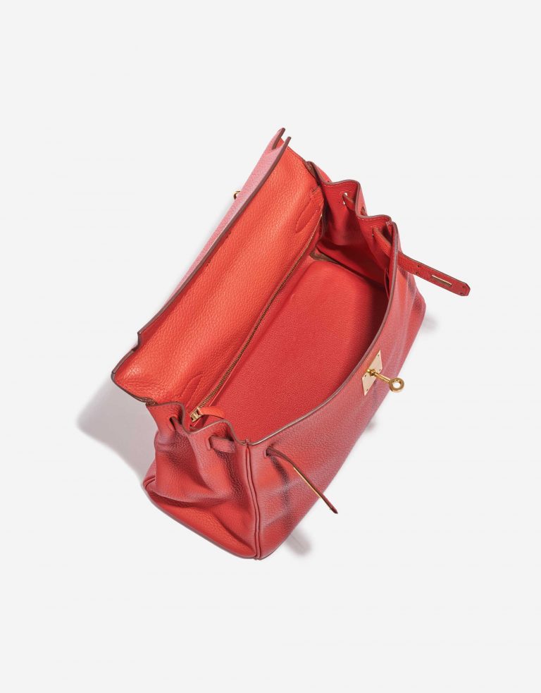 Pre-owned Hermès bag Kelly 28 Clemence Bougainvillier Red, Rose Inside | Sell your designer bag on Saclab.com