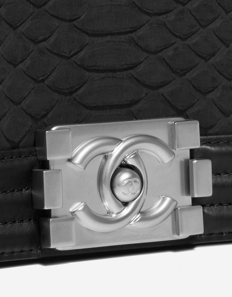 Pre-owned Chanel bag Boy Medium Python Black Black Front | Sell your designer bag on Saclab.com