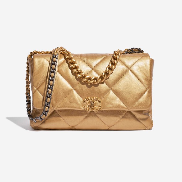 Pre-owned Chanel bag 19 Flap Bag Maxi Lamb Gold Gold Front | Sell your designer bag on Saclab.com