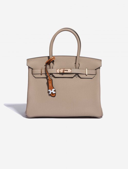 Pre-owned Hermès bag Oran Bag Charm PM Swift / Epsom Blue Brume / Gold / Black Black, Blue, Gold Front | Sell your designer bag on Saclab.com
