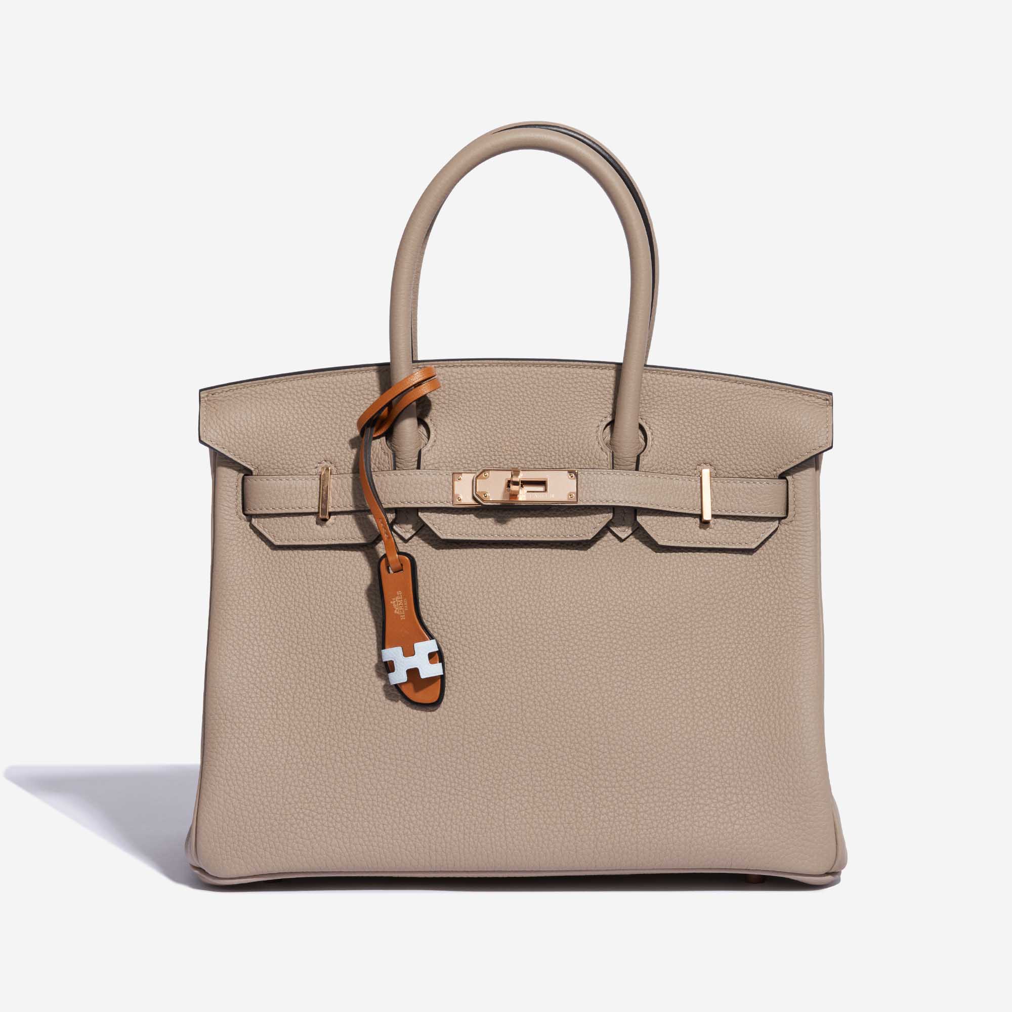 Pre-owned Hermès bag Oran Bag Charm PM Swift / Epsom Blue Brume / Gold / Black Black, Blue, Gold Detail | Sell your designer bag on Saclab.com