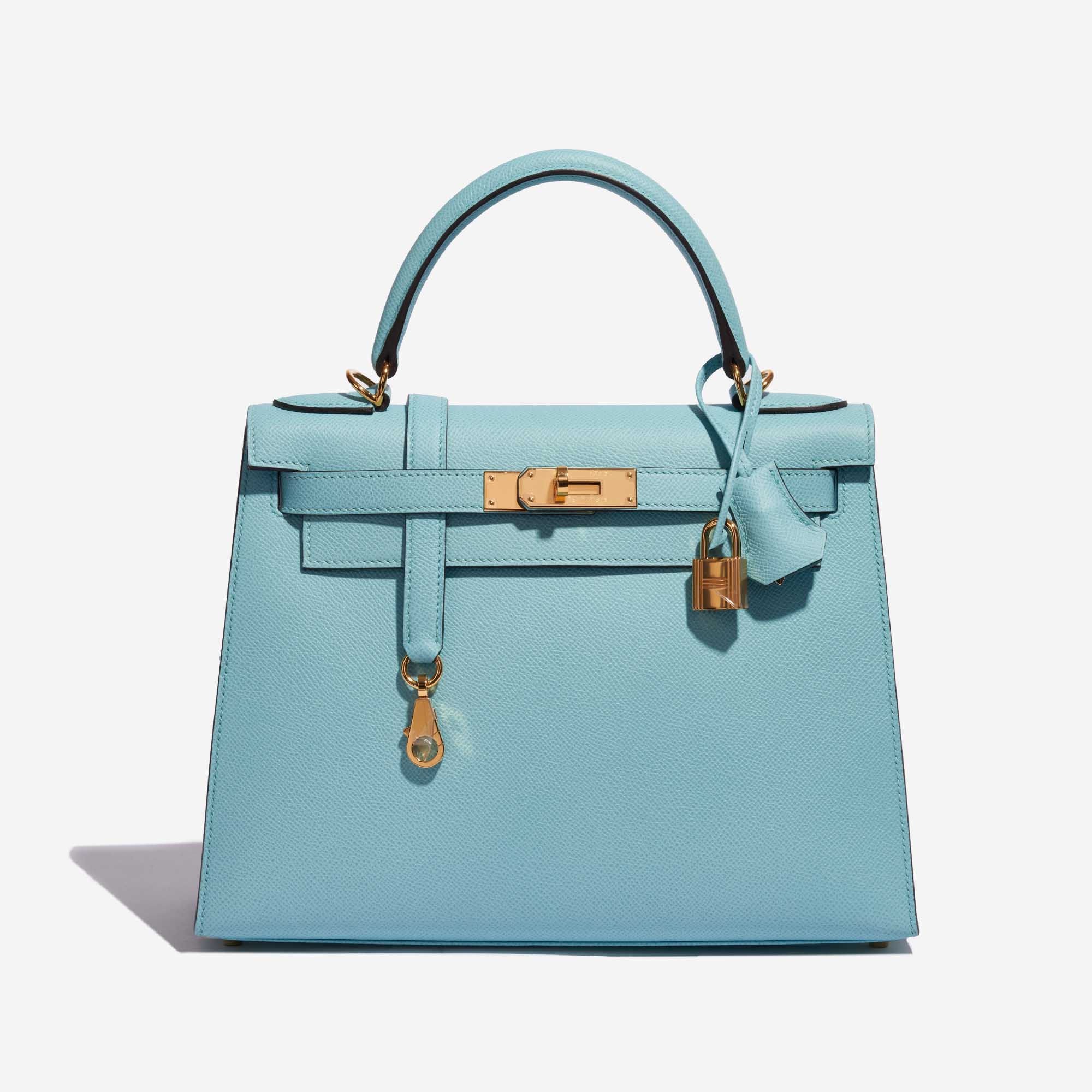 Pre-owned Hermès bag Kelly 28 Epsom Blue Atoll Blue Front | Sell your designer bag on Saclab.com