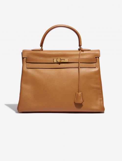 Pre-owned Hermès bag Kelly 35 Epsom Gold Brown Front | Sell your designer bag on Saclab.com