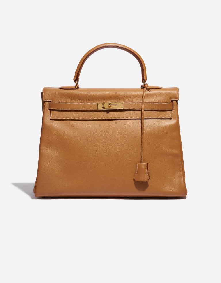Pre-owned Hermès bag Kelly 35 Epsom Gold Brown Front | Sell your designer bag on Saclab.com