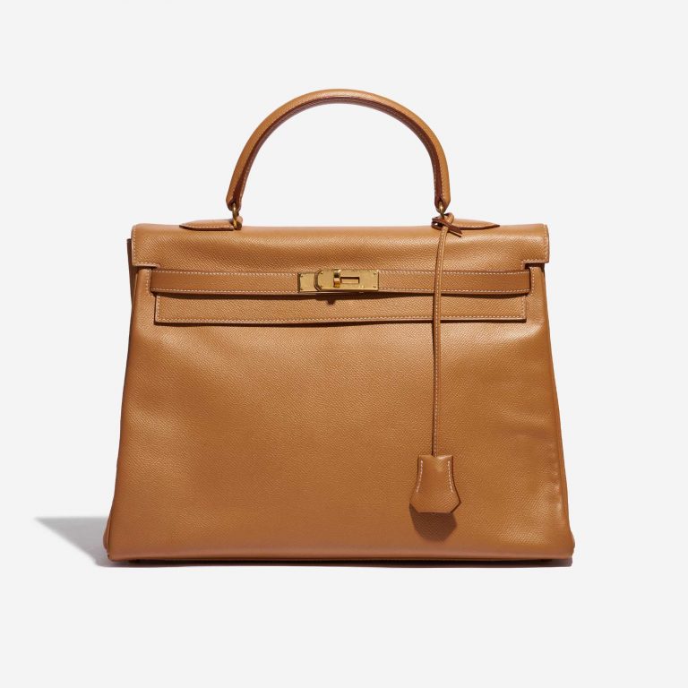 Pre-owned Hermès bag Kelly 35 Epsom Gold Brown Front | Sell your designer bag on Saclab.com