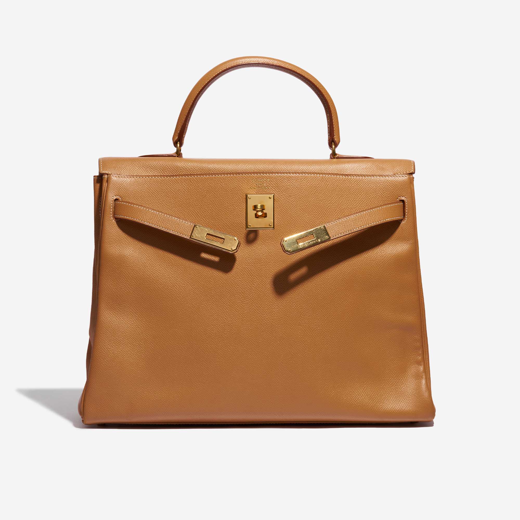 Pre-owned Hermès bag Kelly 35 Epsom Gold Brown Front Open | Sell your designer bag on Saclab.com