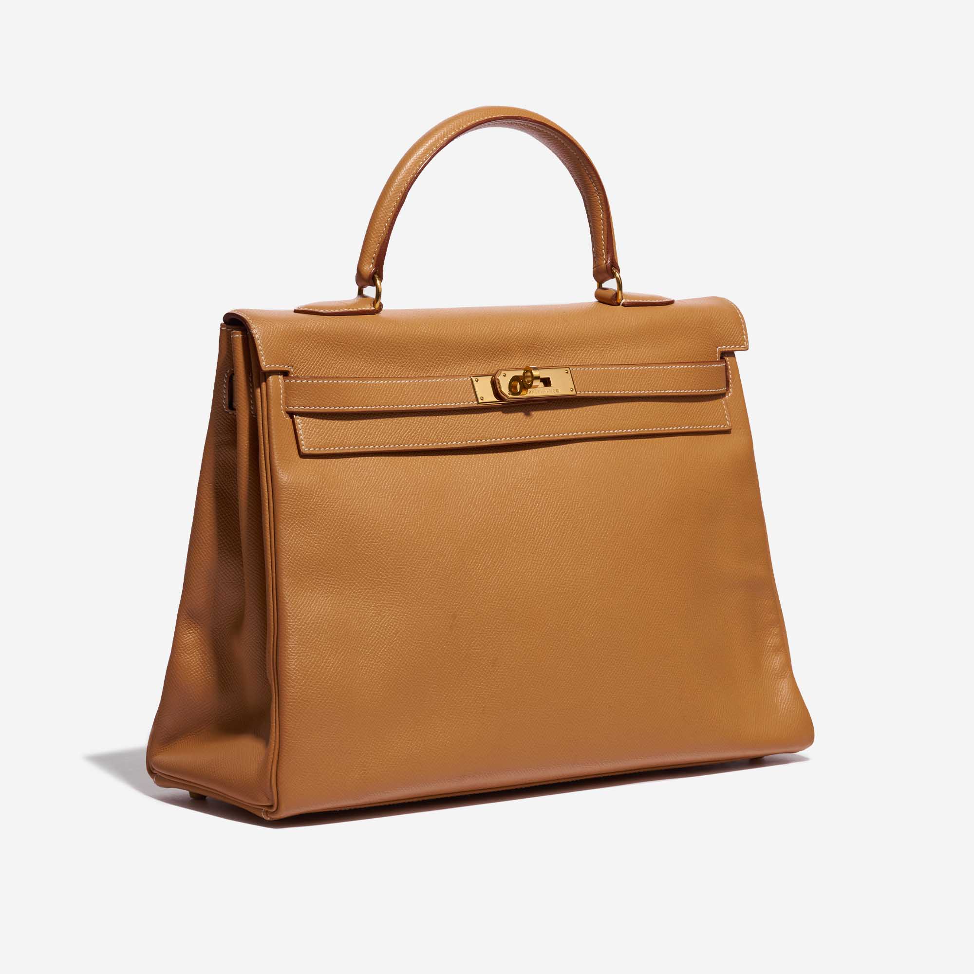 Pre-owned Hermès bag Kelly 35 Epsom Gold Brown Side Front | Sell your designer bag on Saclab.com