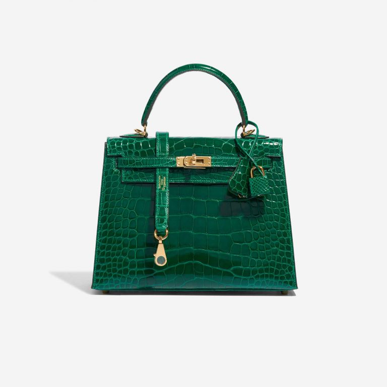 Pre-owned Hermès bag Kelly 25 Alligator Vert Emerald Green Front | Sell your designer bag on Saclab.com