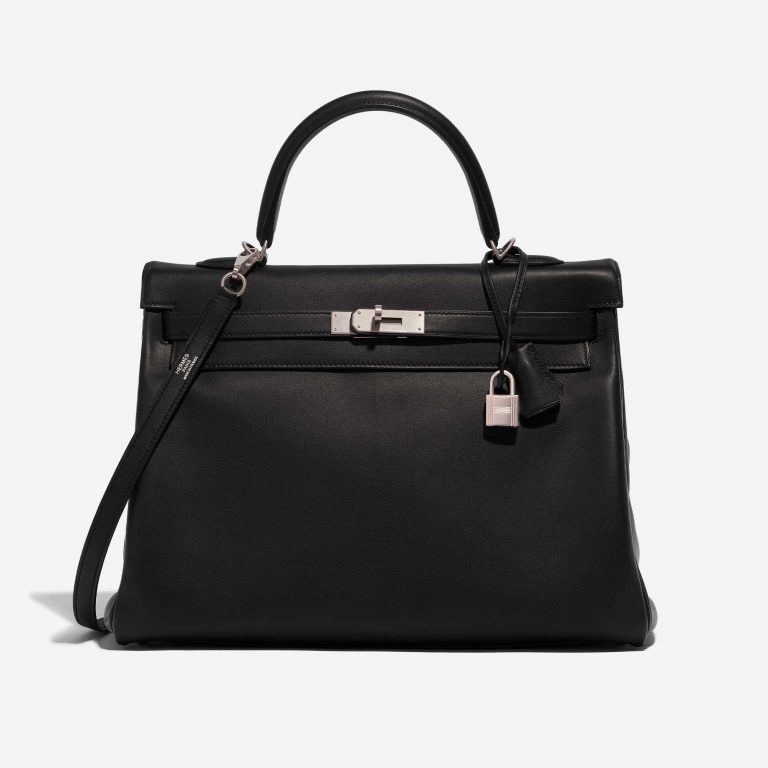 Pre-owned Hermès bag Kelly 35 HSS Swift Black / Gris Mouette Black Front | Sell your designer bag on Saclab.com