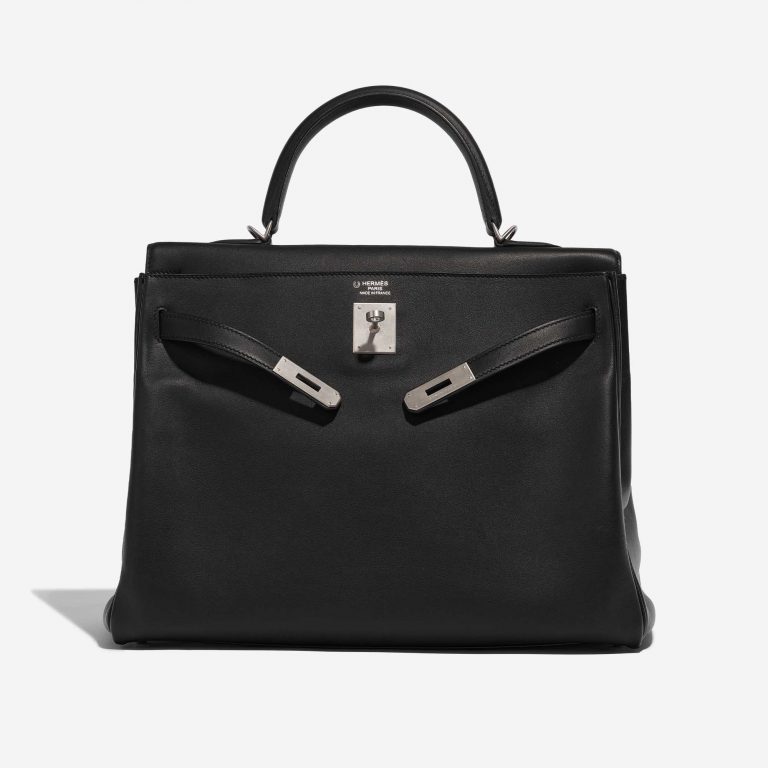 Pre-owned Hermès bag Kelly 35 HSS Swift Black / Gris Mouette Black Front Open | Sell your designer bag on Saclab.com