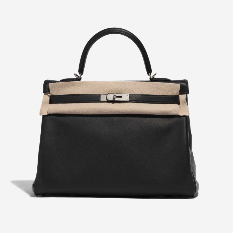 Pre-owned Hermès bag Kelly 35 HSS Swift Black / Gris Mouette Black Front Velt | Sell your designer bag on Saclab.com