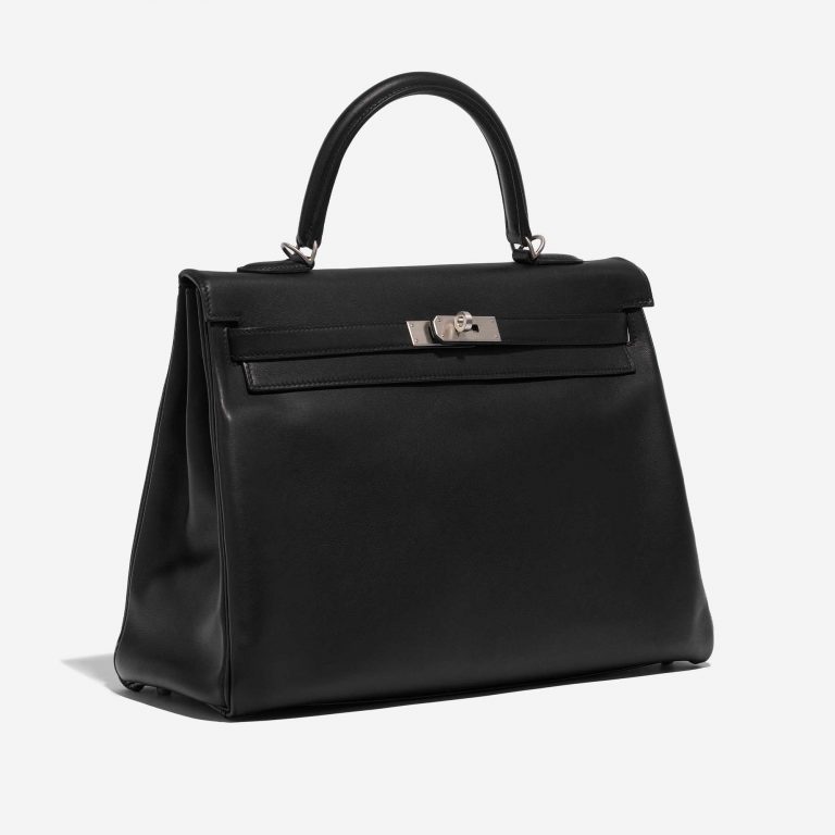 Pre-owned Hermès bag Kelly 35 HSS Swift Black / Gris Mouette Black Side Front | Sell your designer bag on Saclab.com