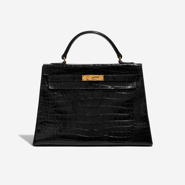 Pre-owned Hermès bag Kelly 32 Porosus Crocodile Black Black Front | Sell your designer bag on Saclab.com