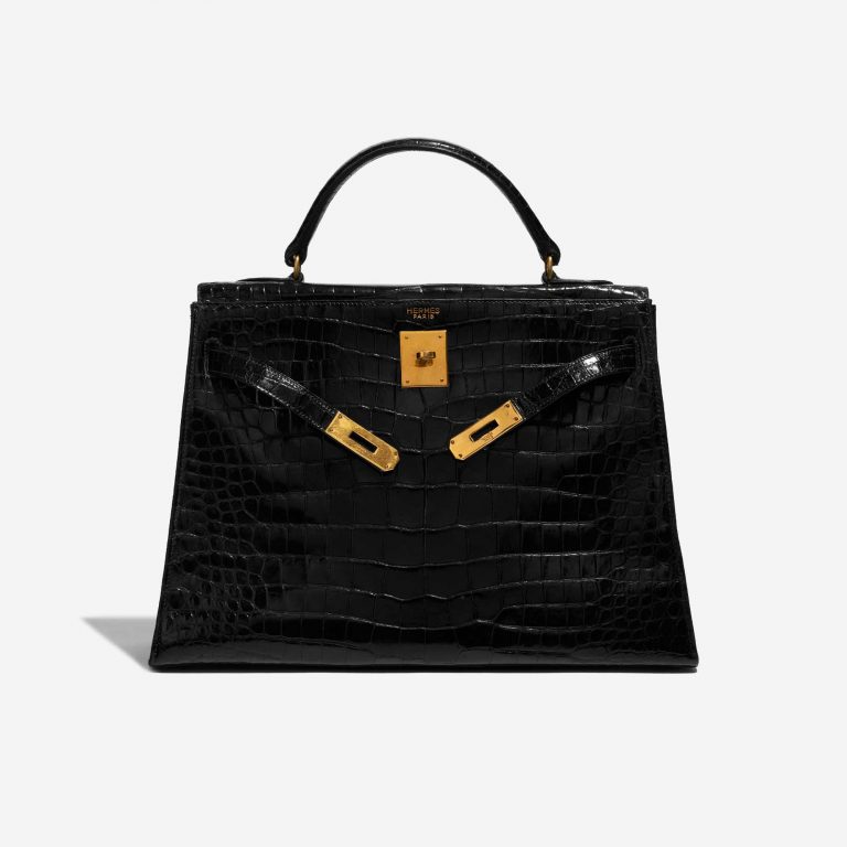 Pre-owned Hermès bag Kelly 32 Porosus Crocodile Black Black Front Open | Sell your designer bag on Saclab.com