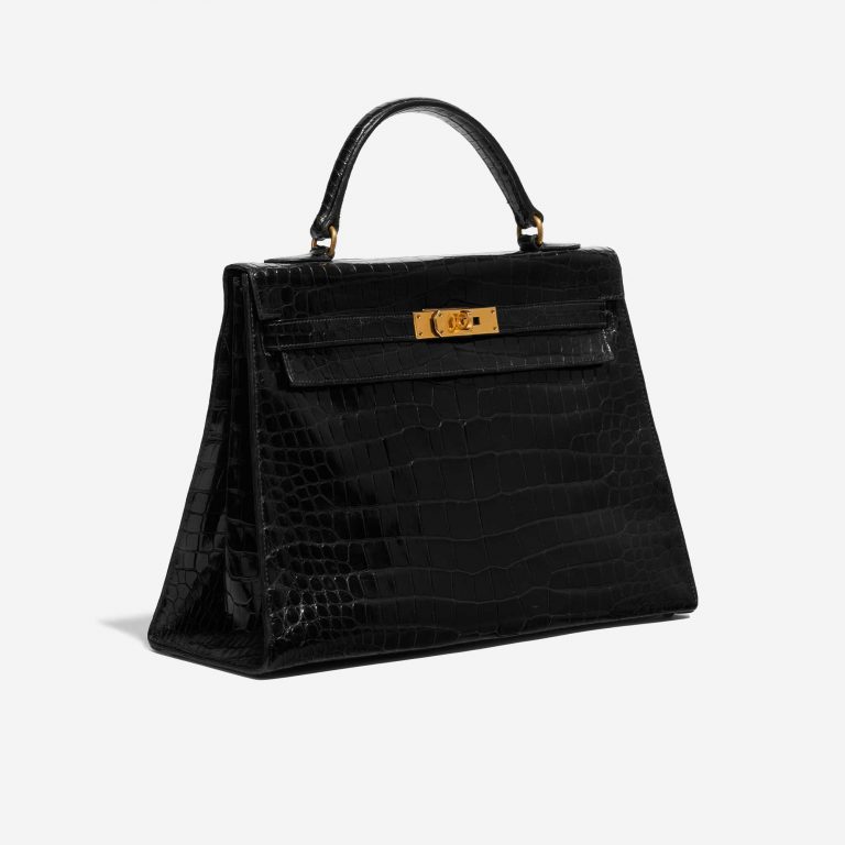 Pre-owned Hermès bag Kelly 32 Porosus Crocodile Black Black Side Front | Sell your designer bag on Saclab.com