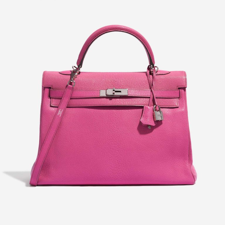 Pre-owned Hermès bag Kelly 35 Chèvre Mysore Rose Shocking Pink Front | Sell your designer bag on Saclab.com