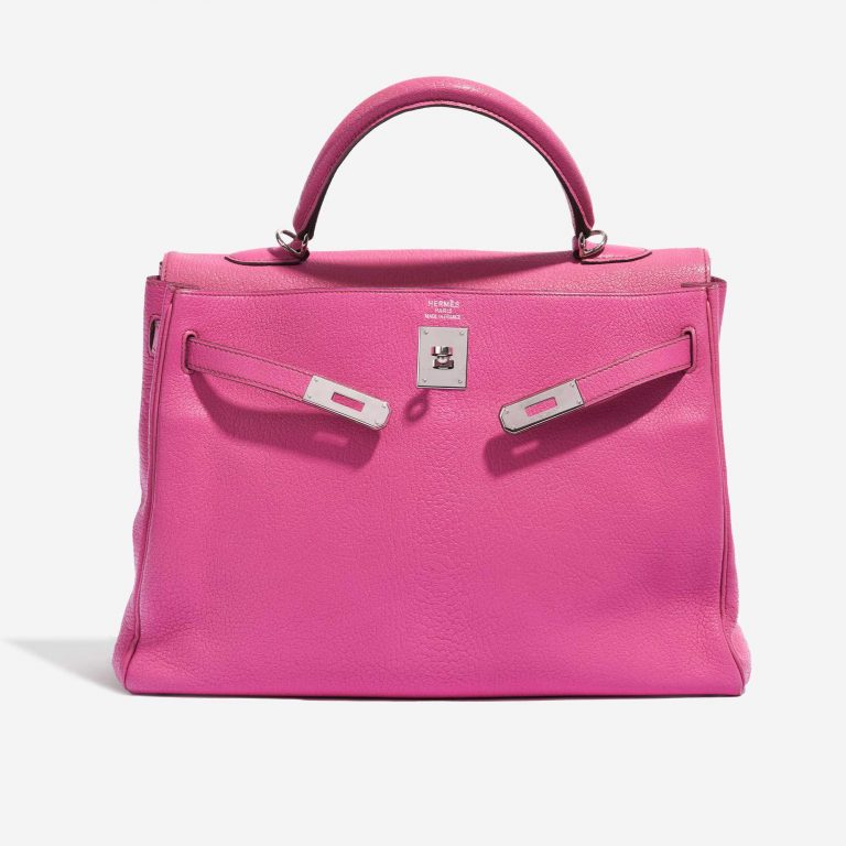 Pre-owned Hermès bag Kelly 35 Chèvre Mysore Rose Shocking Pink Front Open | Sell your designer bag on Saclab.com