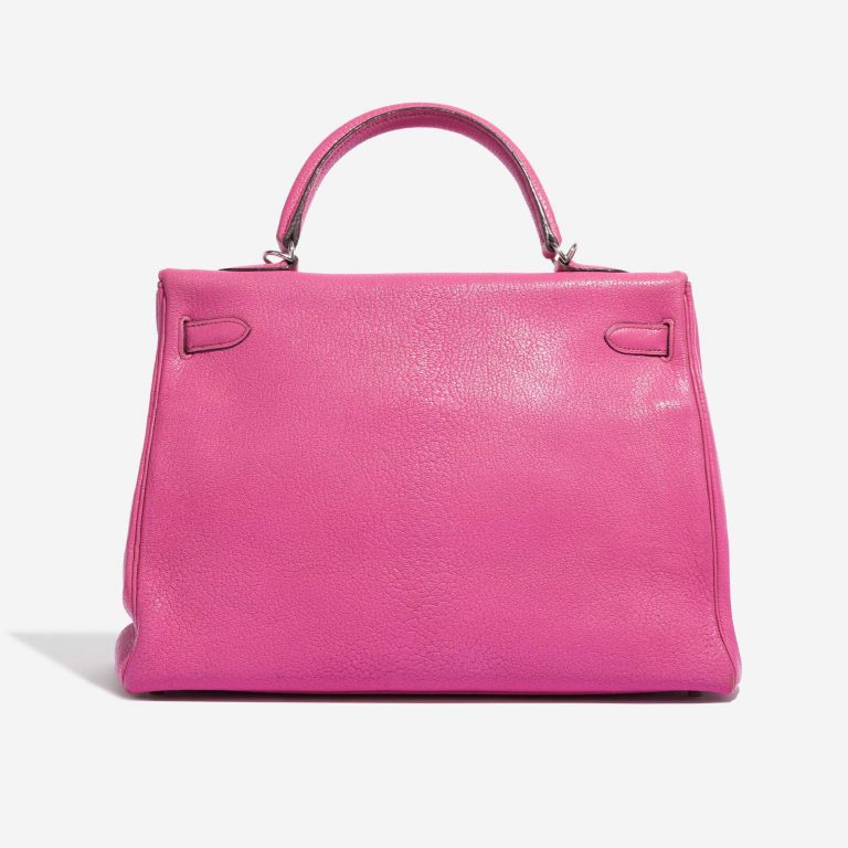 Pre-owned Hermès bag Kelly 35 Chèvre Mysore Rose Shocking Pink Back | Sell your designer bag on Saclab.com