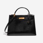 Hermès Kelly 32 Porosus Crocodile Black Black Front | Sell your designer bag on Saclab.com