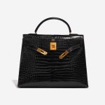 Pre-owned Hermès bag Kelly 32 Porosus Crocodile Black Black Front Open | Sell your designer bag on Saclab.com
