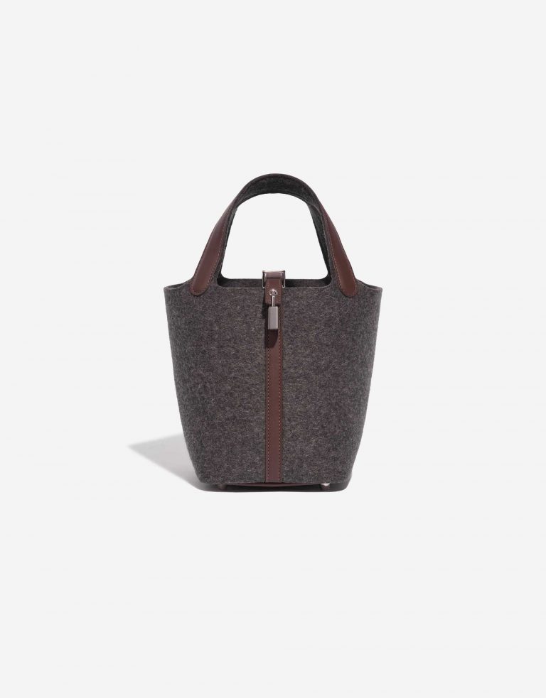 Pre-owned Hermès bag Picotin 18 Felt / Swift Gris Moyen / Havane Brown Front | Sell your designer bag on Saclab.com