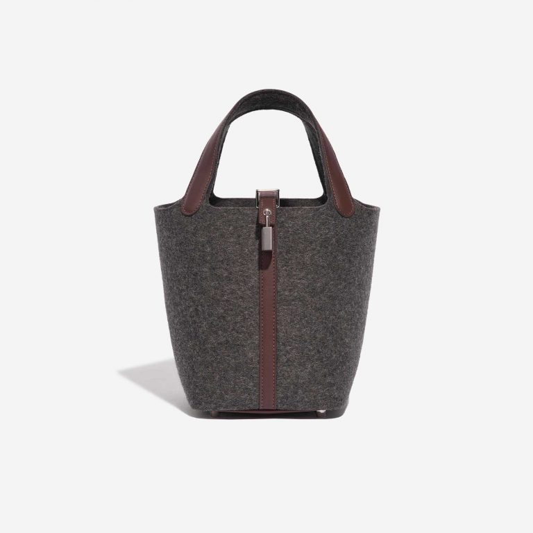 Pre-owned Hermès bag Picotin 18 Felt / Swift Gris Moyen / Havane Brown, Grey Front | Sell your designer bag on Saclab.com
