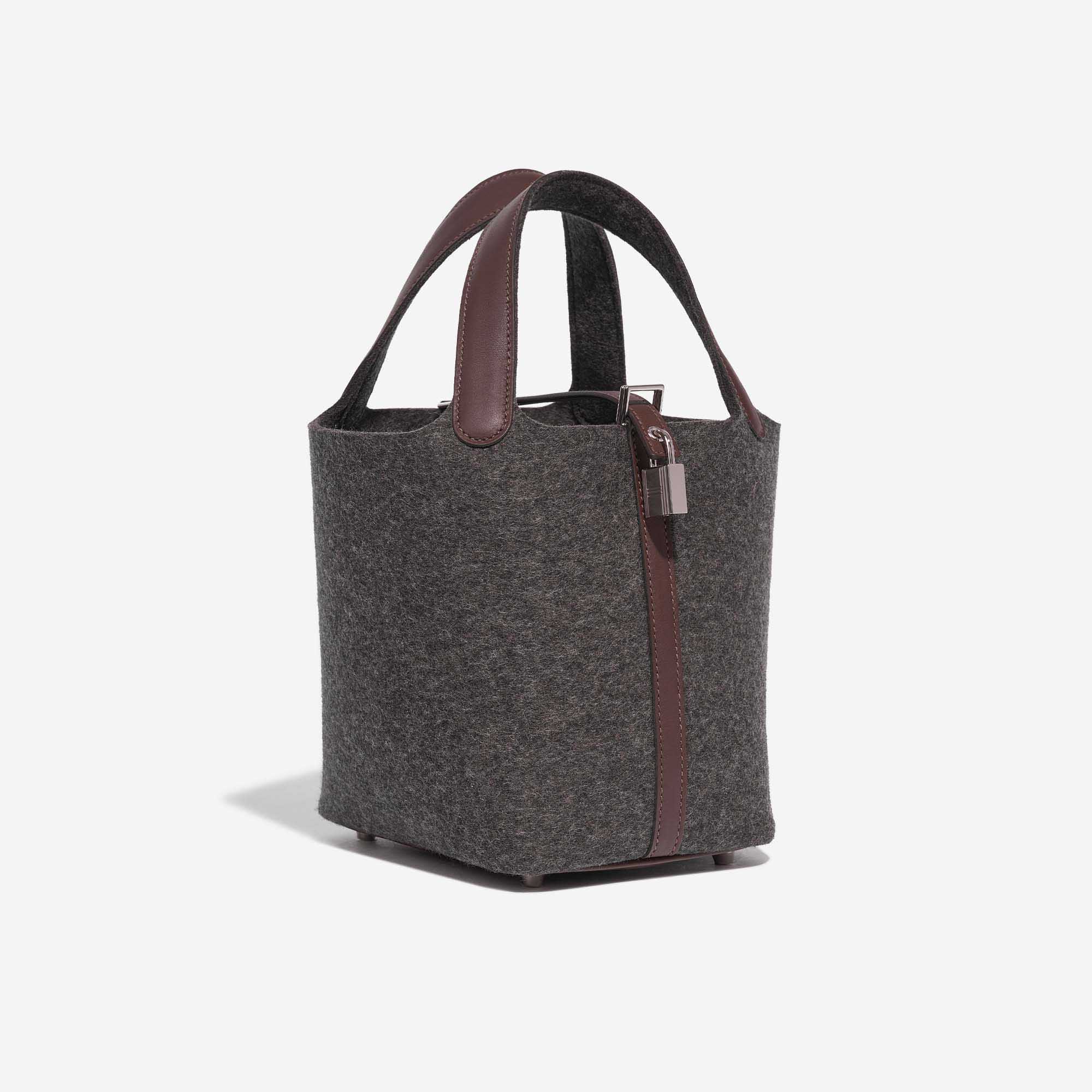 Pre-owned Hermès bag Picotin 18 Felt / Swift Gris Moyen / Havane Brown, Grey Side Front | Sell your designer bag on Saclab.com