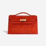 Pre-owned Hermès bag Kelly Pochette Doblis Suede Rouge Vif Red Front | Sell your designer bag on Saclab.com