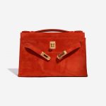 Pre-owned Hermès bag Kelly Pochette Doblis Suede Rouge Vif Red Front Open | Sell your designer bag on Saclab.com