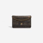 Pre-owned Chanel bag WOC Lamb Camellia Black / Shimmering Gold Black Front | Sell your designer bag on Saclab.com